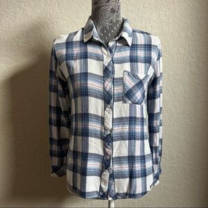 Rails Women’s Small Blue Pink Plaid Rayon Long Sleeve Button Up Shirt